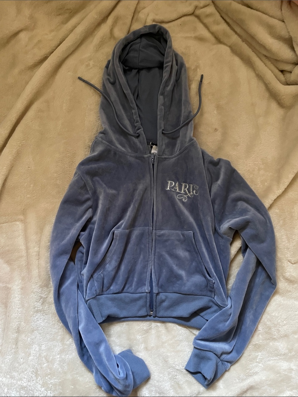 Women's Plush Hooded Zip Jacket - Blue